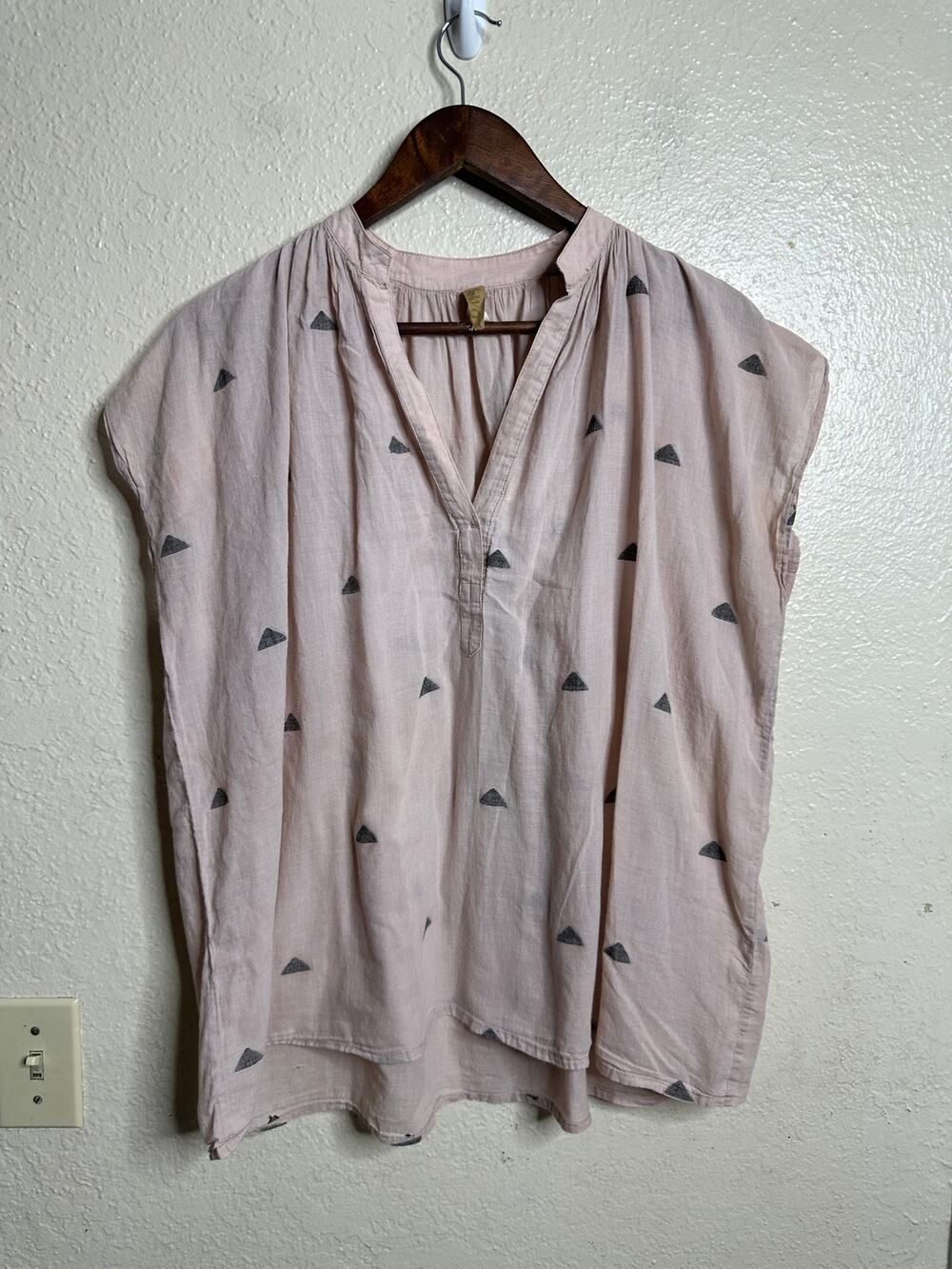 TWO New York Cotton Tunic Blush Geometric Print OS Artisanal Boho Made in USA